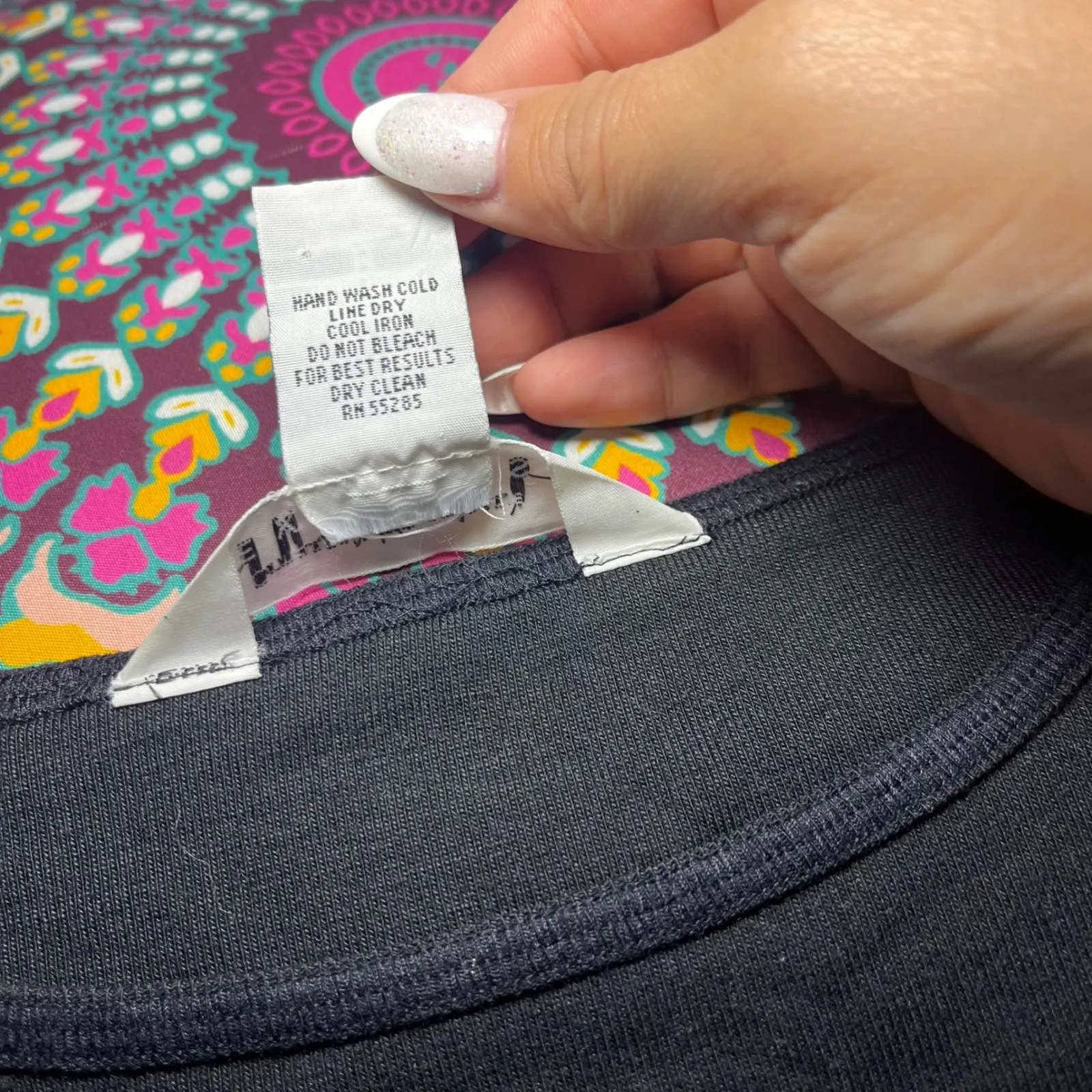 Vintage 1990s Express Dress Black & White Floral Long Sleeve Fit & Flare Size M - Image 6