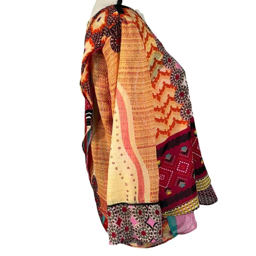 Patrons of Peace Large Top 3/4 Bell Sleeve Layered Round Neck Geometric Boho - Image 4