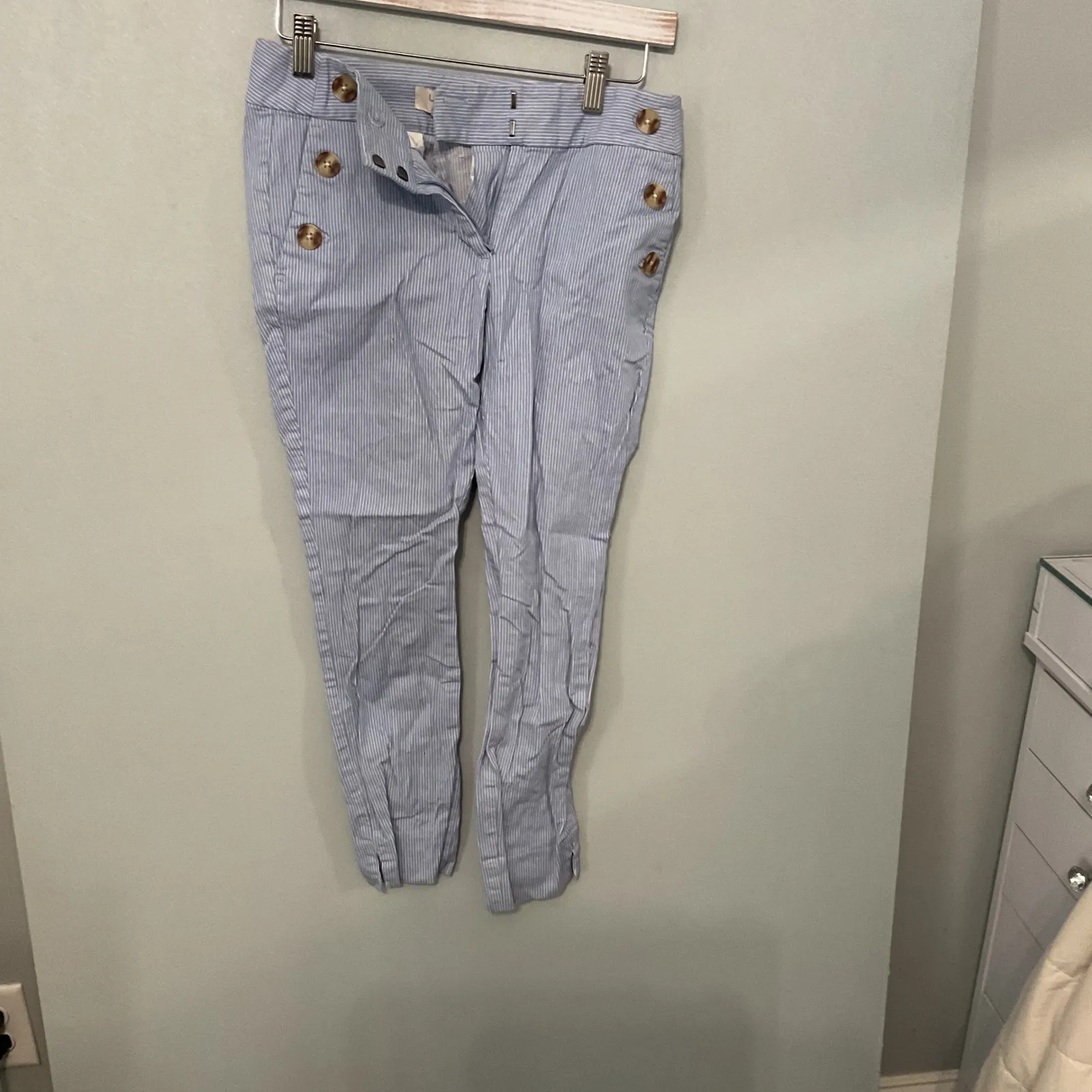 LOFT Outlet Petite Striped Button Fly Sailor Pants Women's Size 2P Blue White - Image 2