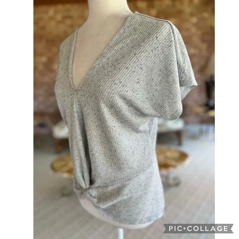 INC Top Twist Knot Metallic Knit Silver Gray Dolman Short Sleeve M Chic Sparkle Size M - Image 6