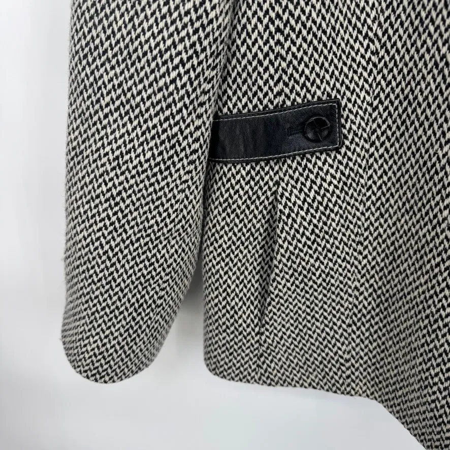Talbots Black White Houndstooth Blazer Jacket Leather Trim Women's 16 Old Money - Image 6