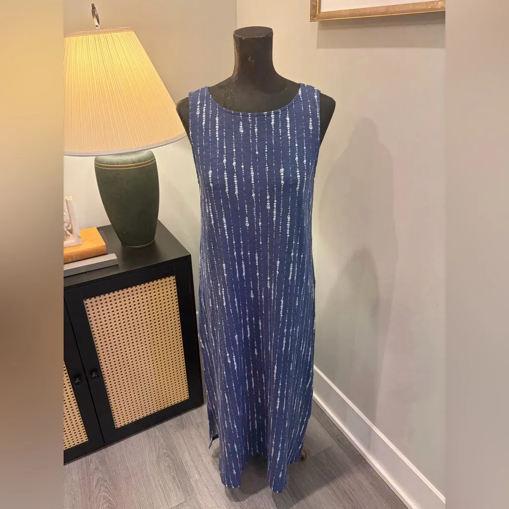 Naturals D&Co Navy & White Striped Coastal Maxi Shift Dress Size Small Vacation Blue - Image 3