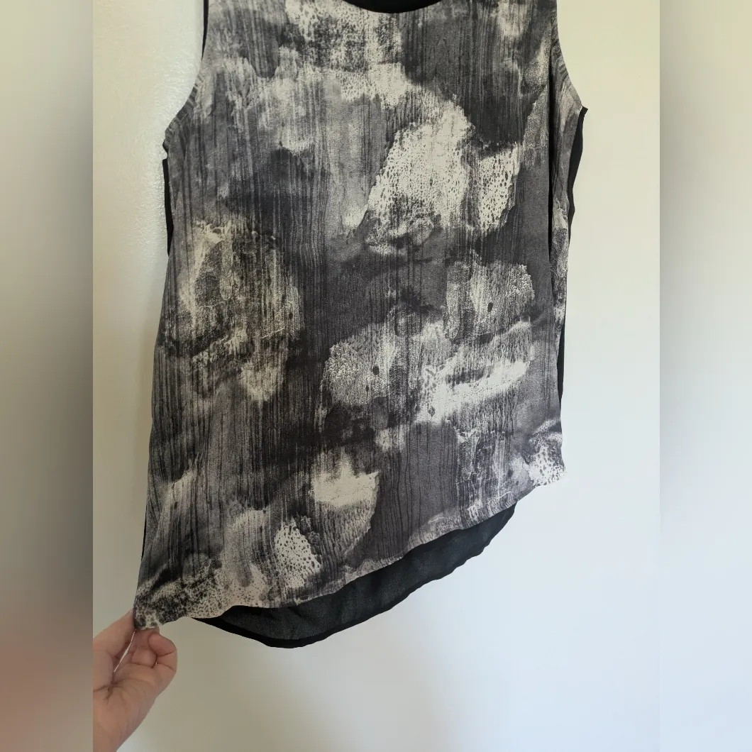 Eileen Fisher Silk Tank Top Abstract Print Grey Black Small - Image 2