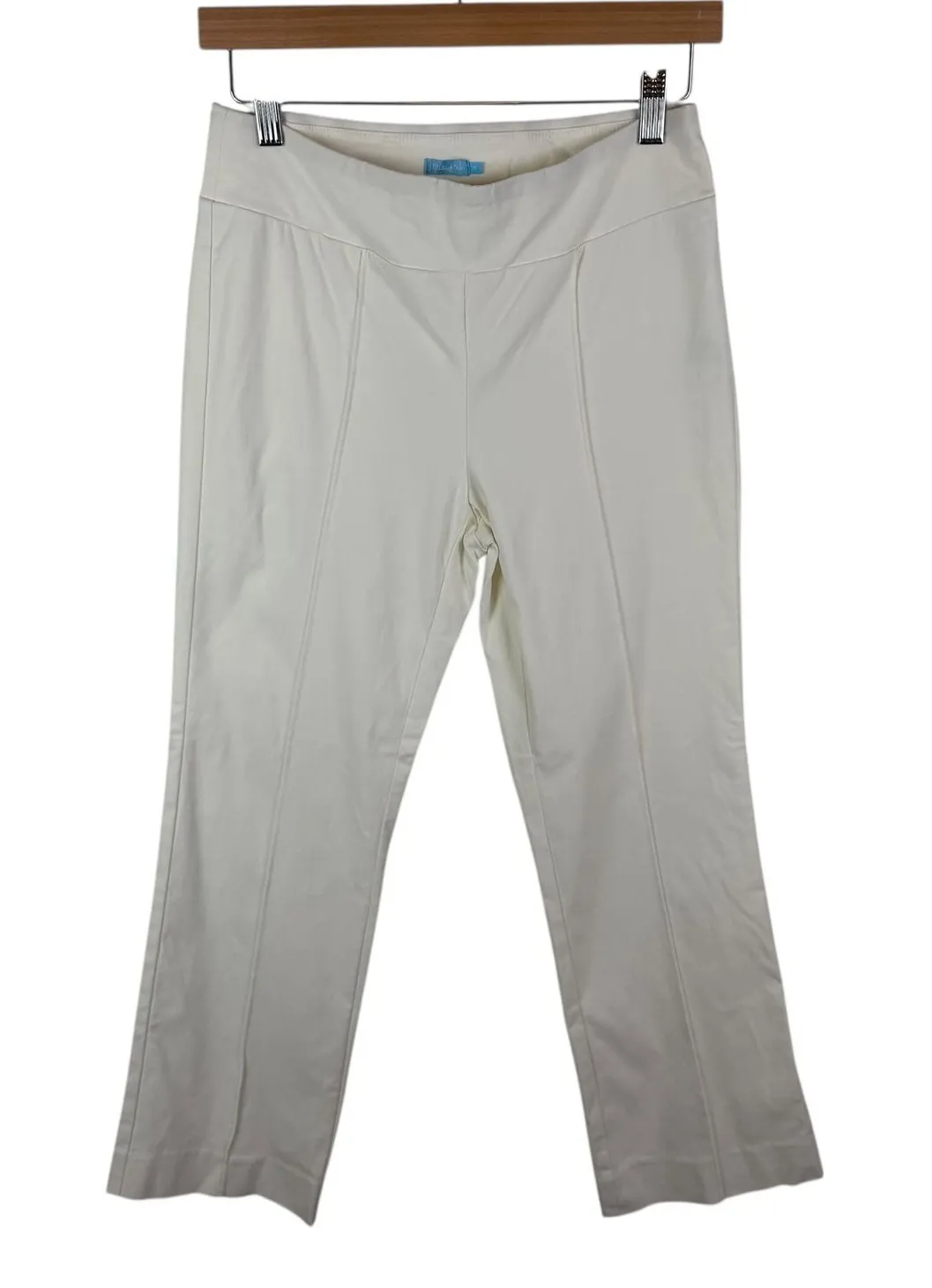 J McLaughlin White Pull On Pants Size 4 Stretch Straight Leg Office Travel Chic - Image 1
