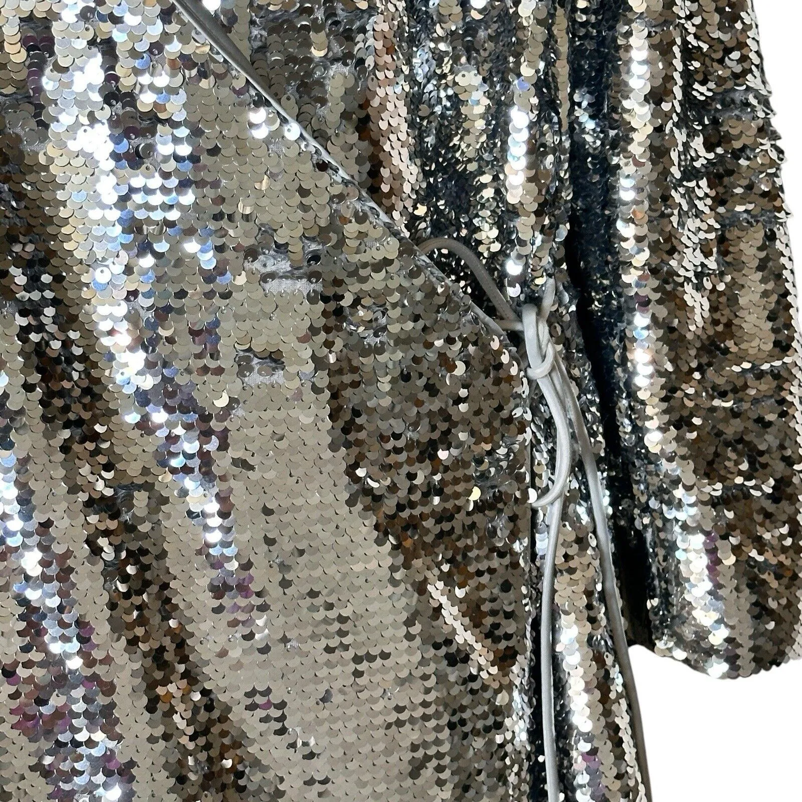 GANNI Sonora Silver Wrap Sequin Midi Dress cocktail party NYE 34 US 2 - Image 9