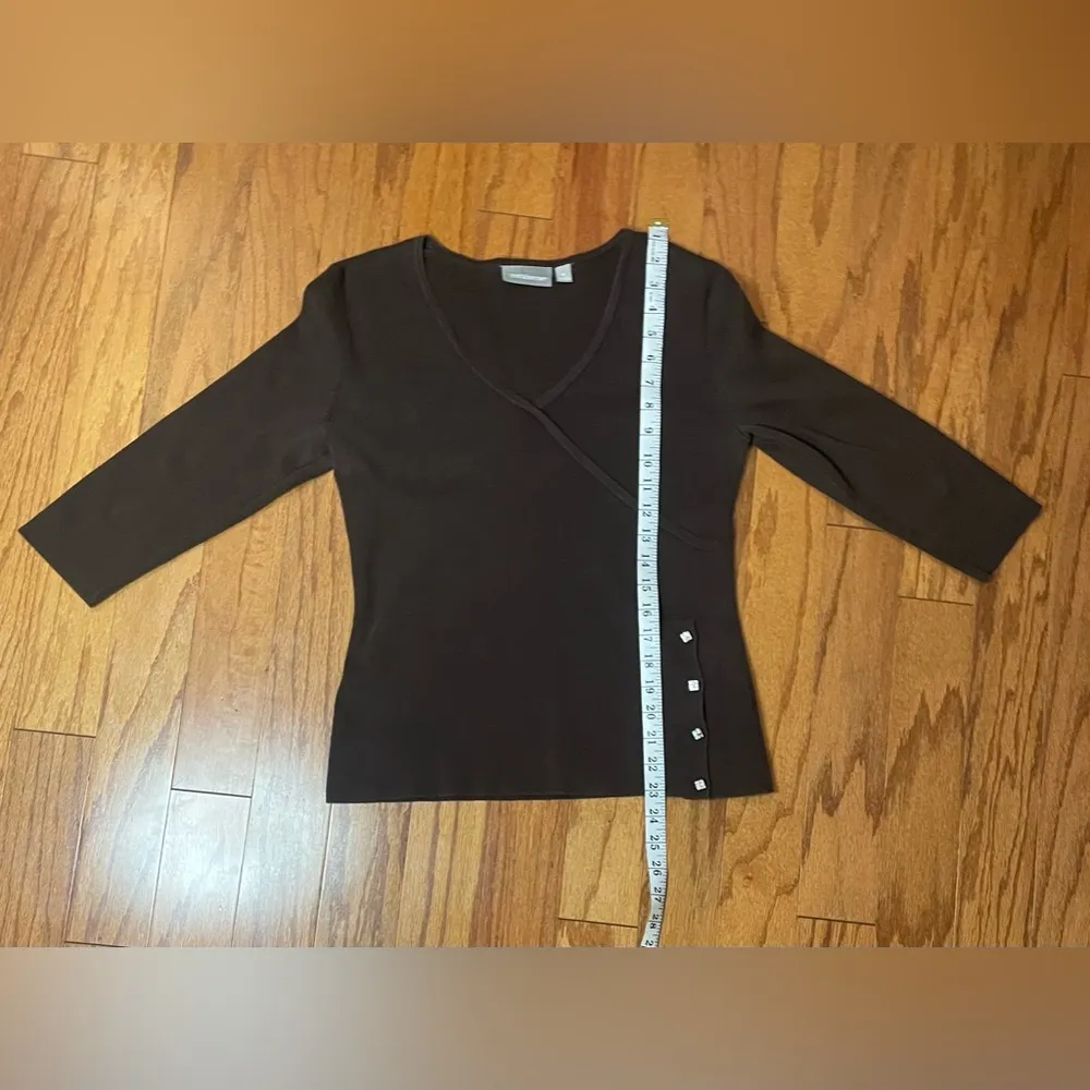 Croft&Barrow- Brown y2k v-neck‎ sweater with diamonds(Not really) on the side S - Image 5