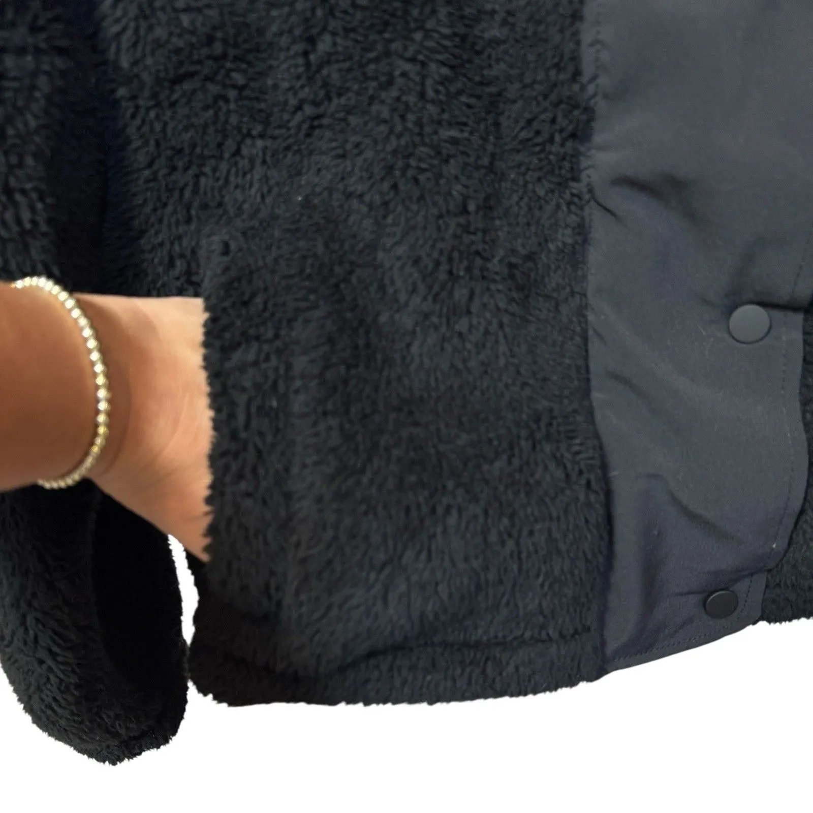 Eddie Bauer Outdoor Sherpa Teddy Fleece Full Zip Snap Jacket Size S Black Soft - Image 5