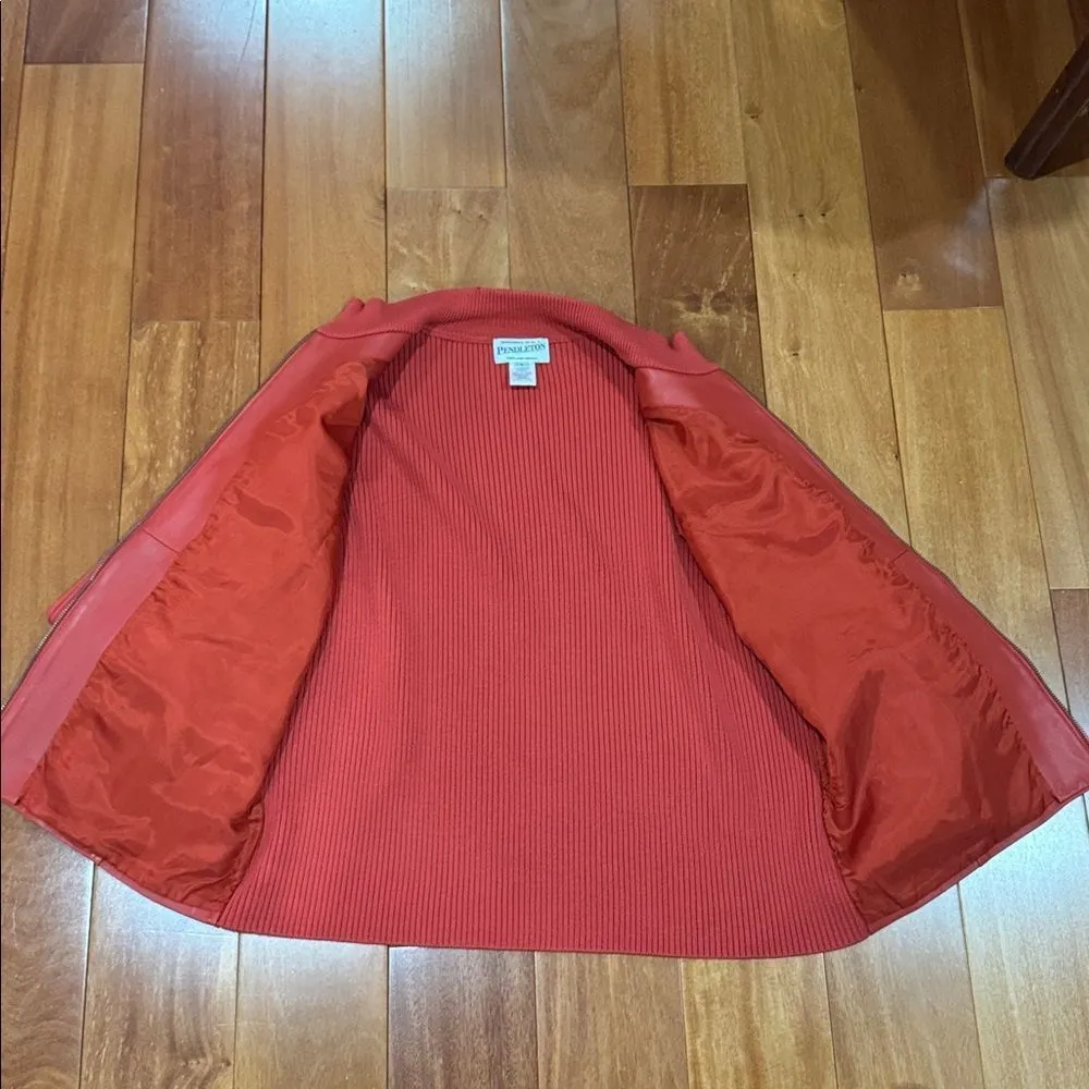 Pendleton Womens Jacket Leather Merino Wool Full Zip Red L - Image 7