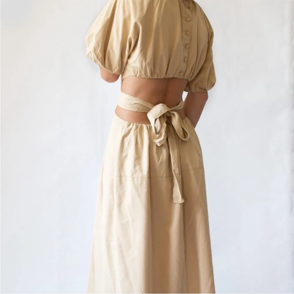 Anthropologie Moon River Puff-Sleeve Cut-Out Poplin Midi-Dress Sz M - Image 4