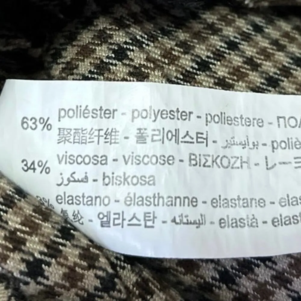 Zara Brown Houndstooth Checkered Paper Bag High Rise Wide Leg Trousers Pants XS - Image 6