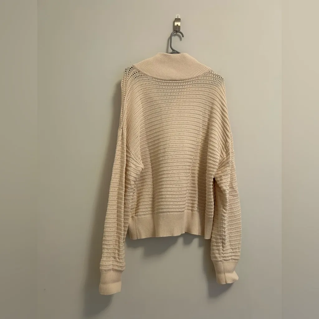Varley Tara Pointelle Half Zip Sweater in Ivory size XL - Image 6