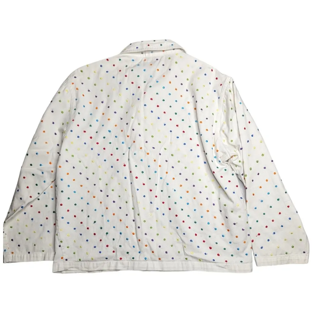 Vtg 1990s Keren Hart White Cotton Button Up Embroidered Rainbow Dot Jacket L Size L - Image 2