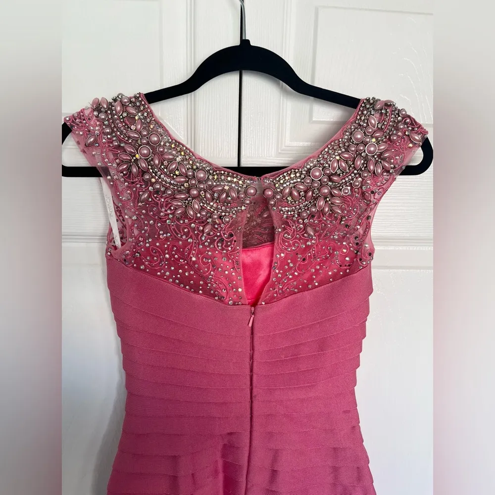Pink Beaded Jovani Bandage Cocktail Dress Size 0 - Image 6