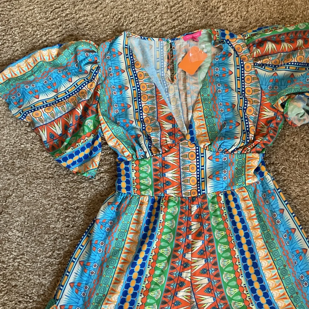 NWT Flying Tomato Green and Blue Patterned Romper Size L - Image 6