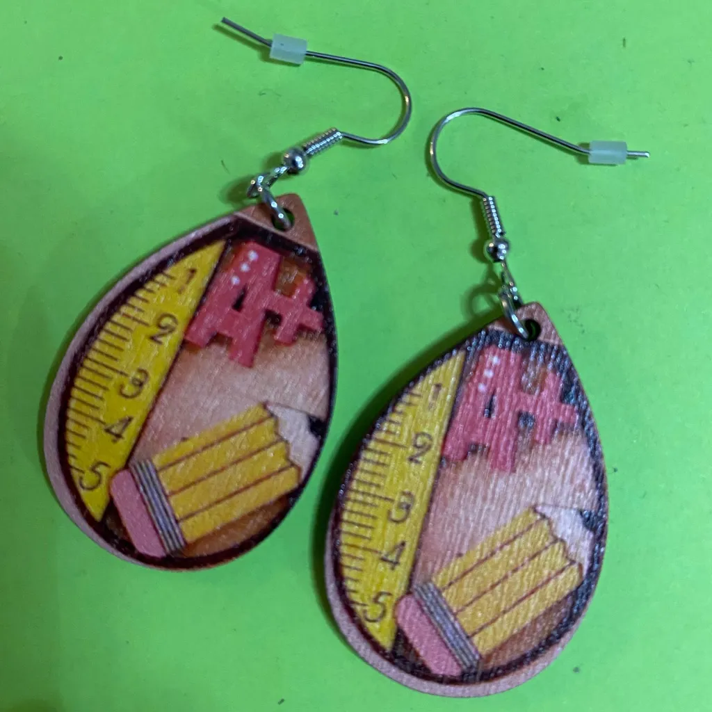 Wooden School Theme Earrings NWT Yellow - Image 3