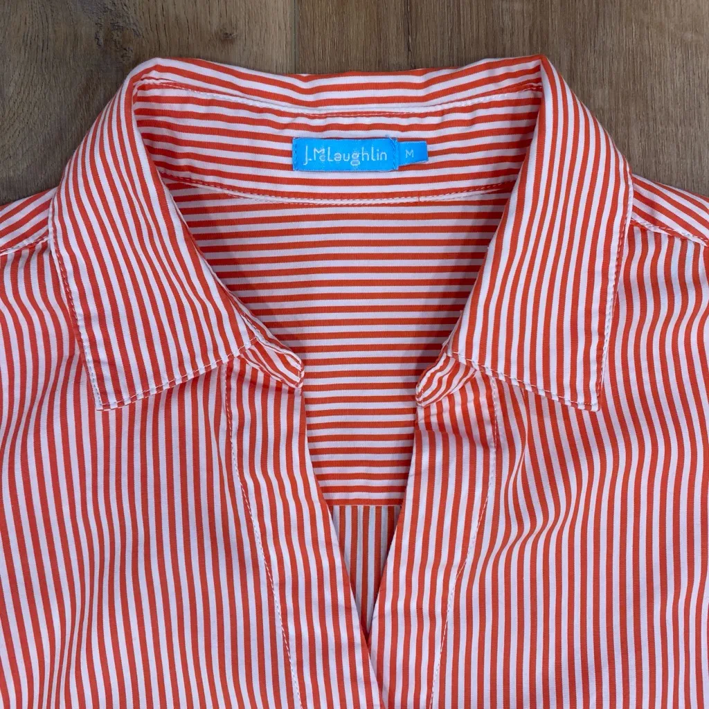 🌟J. MCLAUGHLIN🌟 MILLBURY CORAL RED & WHITE STRIPE KNEE LENGTH SHIRT DRESS SZ M - Image 3