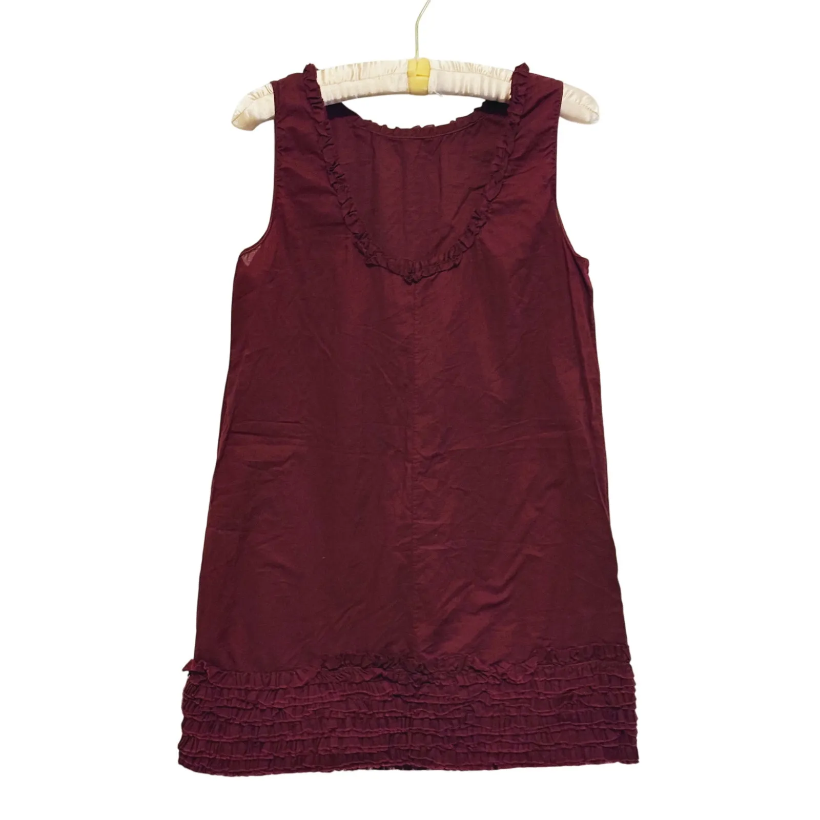 Marni Quiet Luxury Ruffle Hem Cotton Mini Dress Burgundy Designer Minimalist Red - Image 2