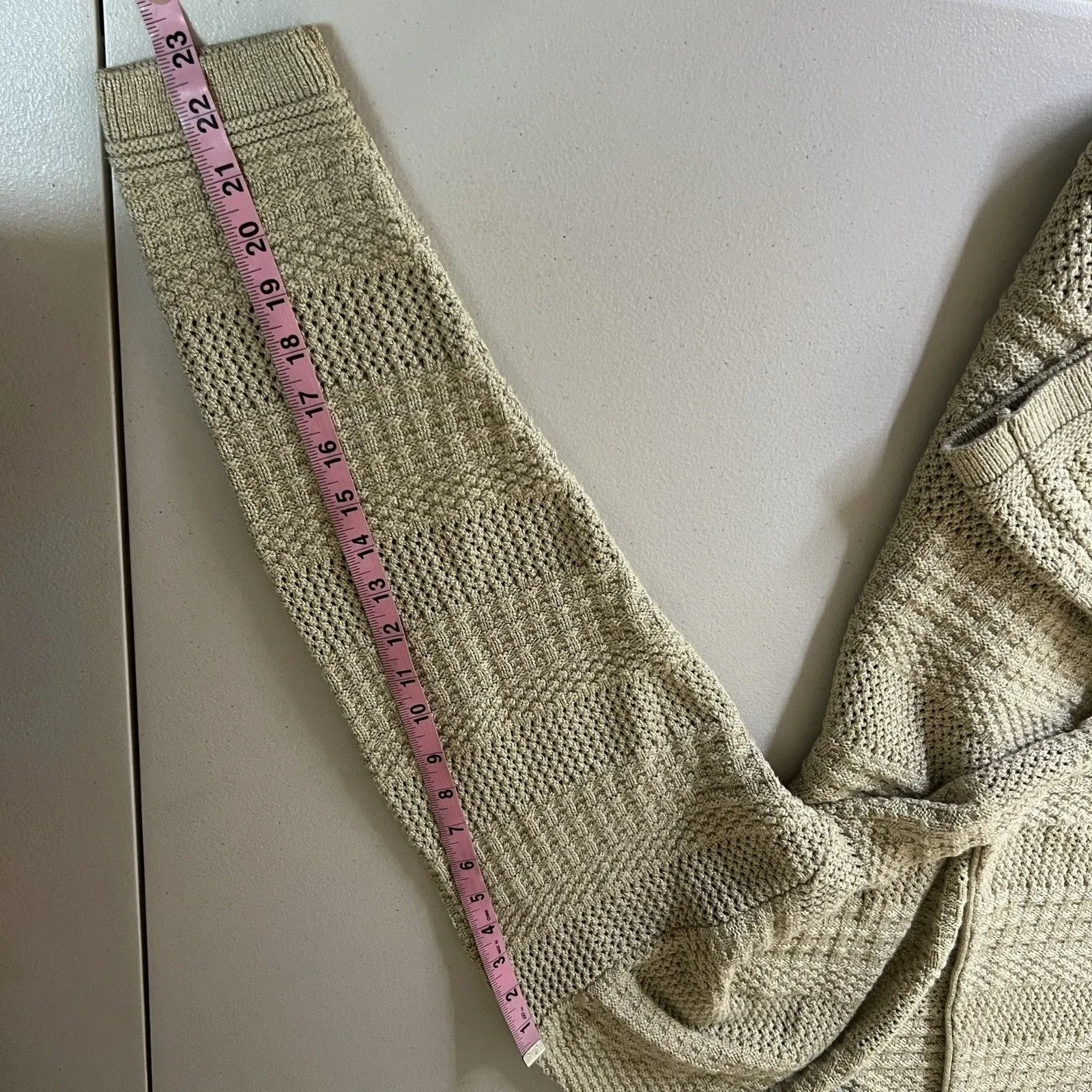 Vintage Lizsport Cardigan Womens Medium Beige V Neck Knit Button Down Sweater - Image 6