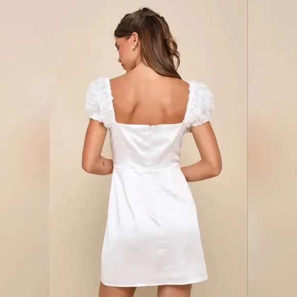 Lulus Precious Enchantment White Satin Floral Puff Sleeve Mini Dress Size S - Image 11