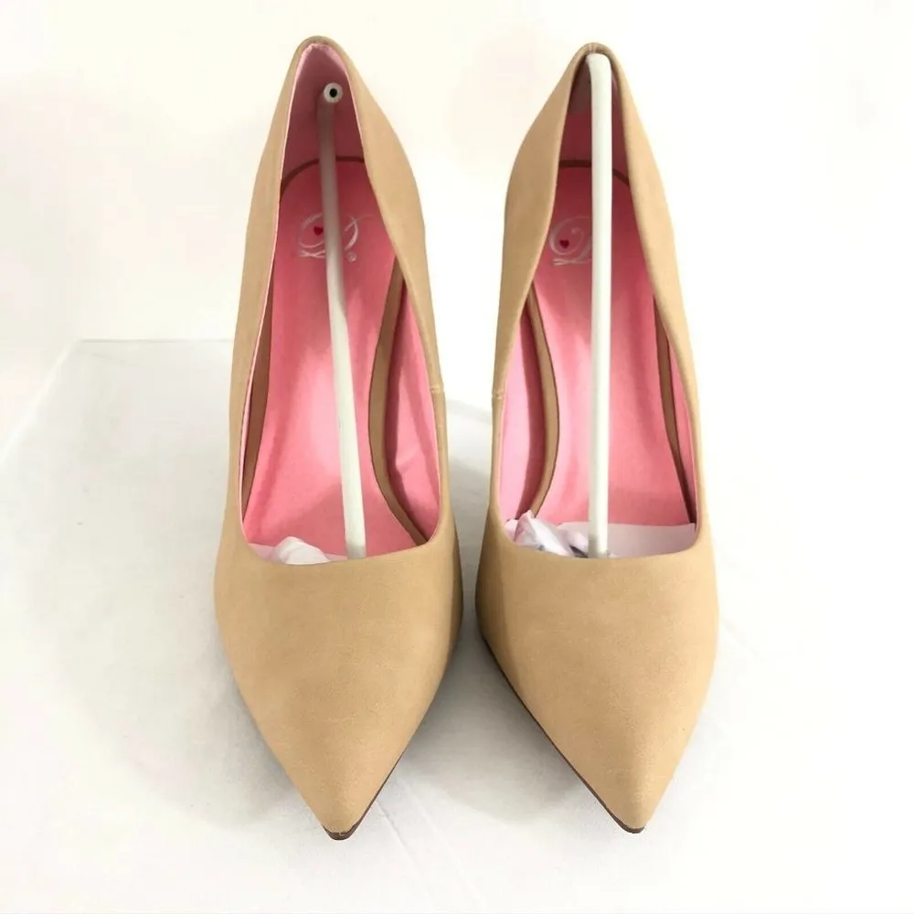 Delicious Womens Heels Pumps Pointed Toe Matte Faux Leather Beige Size 8.5 Tan - Image 2