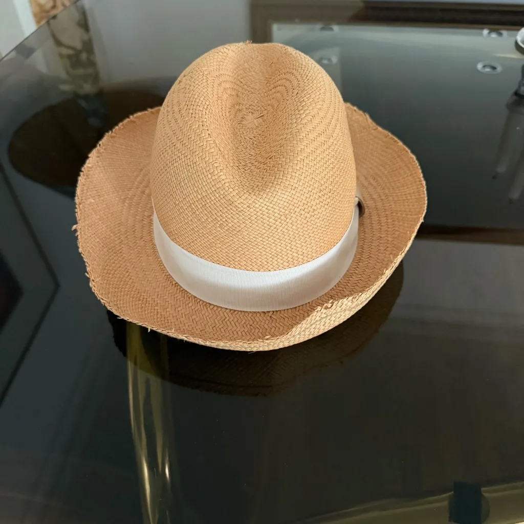 Hat Attack Tan Fringed Panama Hat with Cream Band - Image 3