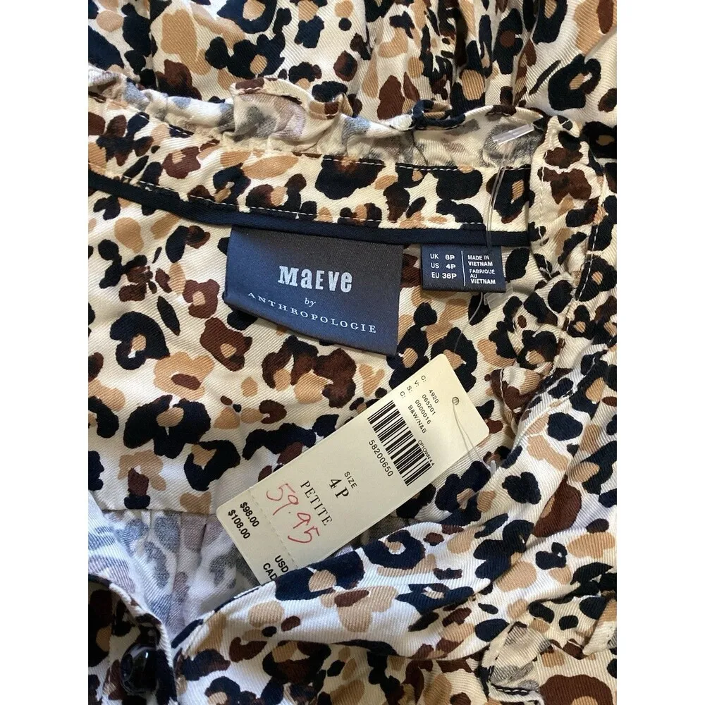 Maeve Leopard Katia Ruffled Button Down Shirt Blouse Long Sleeve 4P - Image 5