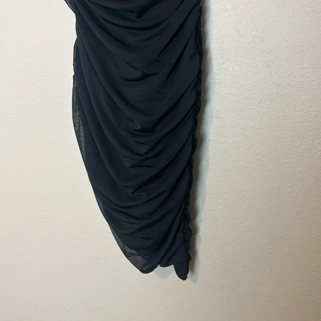 NEW ELLIATT Black MESH Ruched‎ POSEY One Shoulder ASYMMETRIC Cocktail DRESS - Image 5