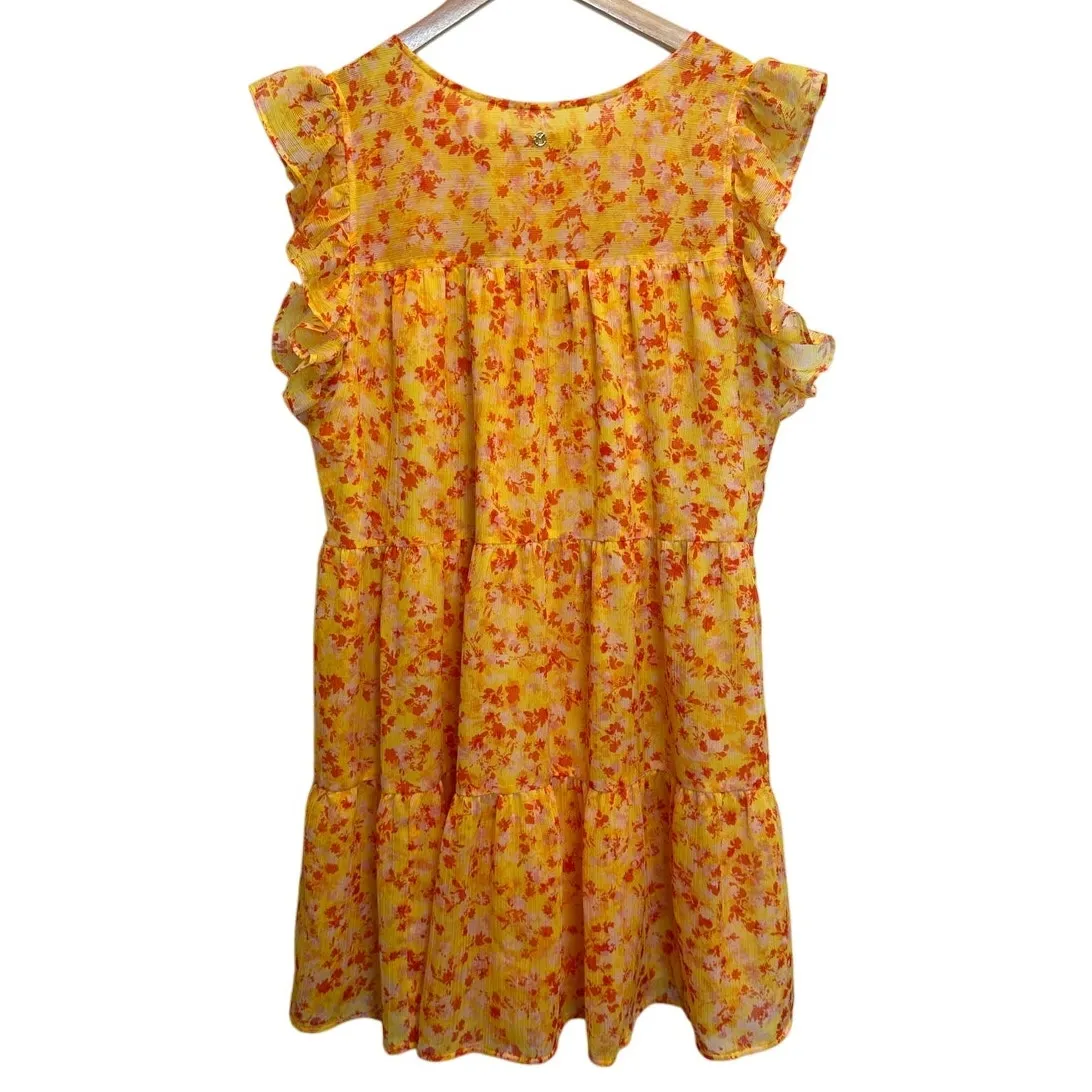 Marie Oliver Yellow Ditsy Floral Sailor Ruffle Tiered Mini Sun Dress Bold Medium - Image 3
