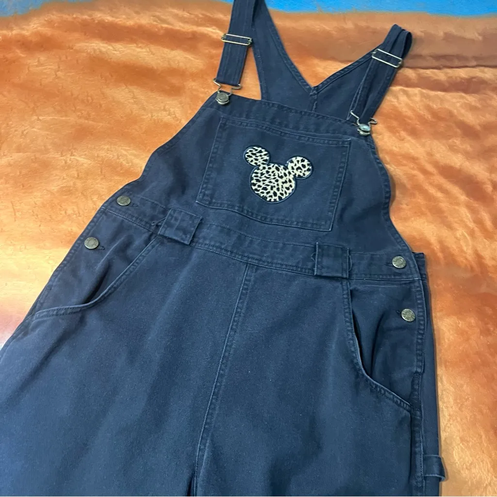 Vintage Disney Catalog Black Denim Overalls Mickey animal print size medium - Image 2