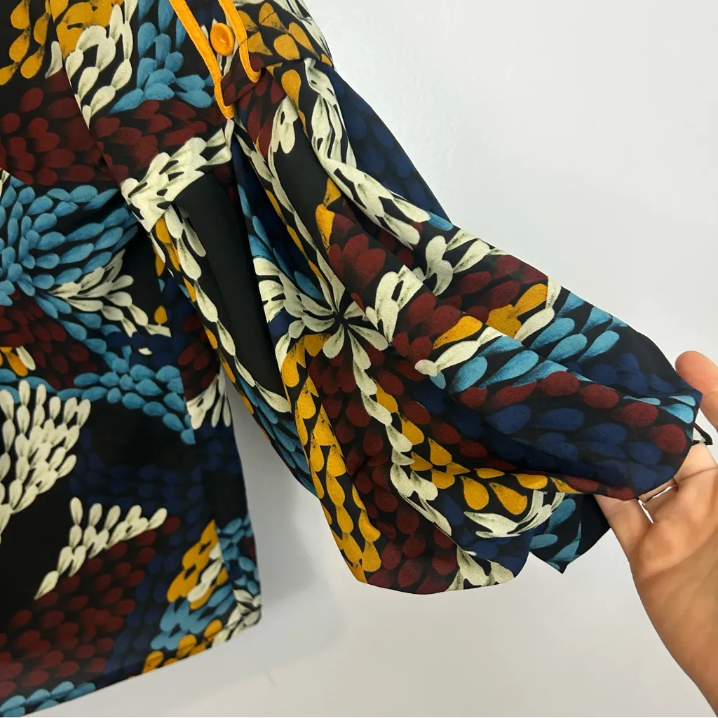 Isabel Marant Mixed Print Boho Blouse Ruched Balloon Sleeve Button Detail Medium - Image 7