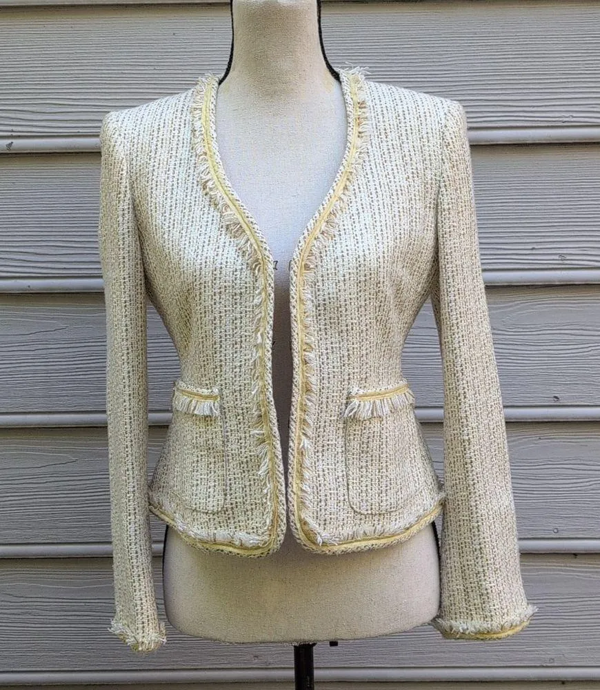 Kasper Petite Tweed Blazer Jacket | Kasper Yellow Tweed Jacket Size 4P - Image 5