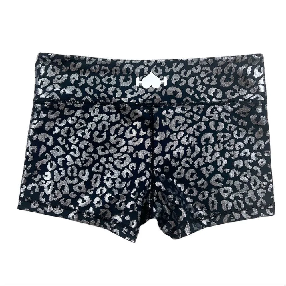 Wodbottom Black Silver Leopard Metallic Shorts 2.5" CrossFit Workout Size Medium - Image 2