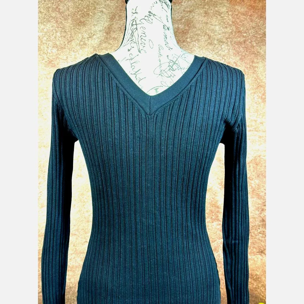 LITA By Ciara Icon Rib V Neck Cardigan Button Front Midi Dress Black M Size M - Image 15