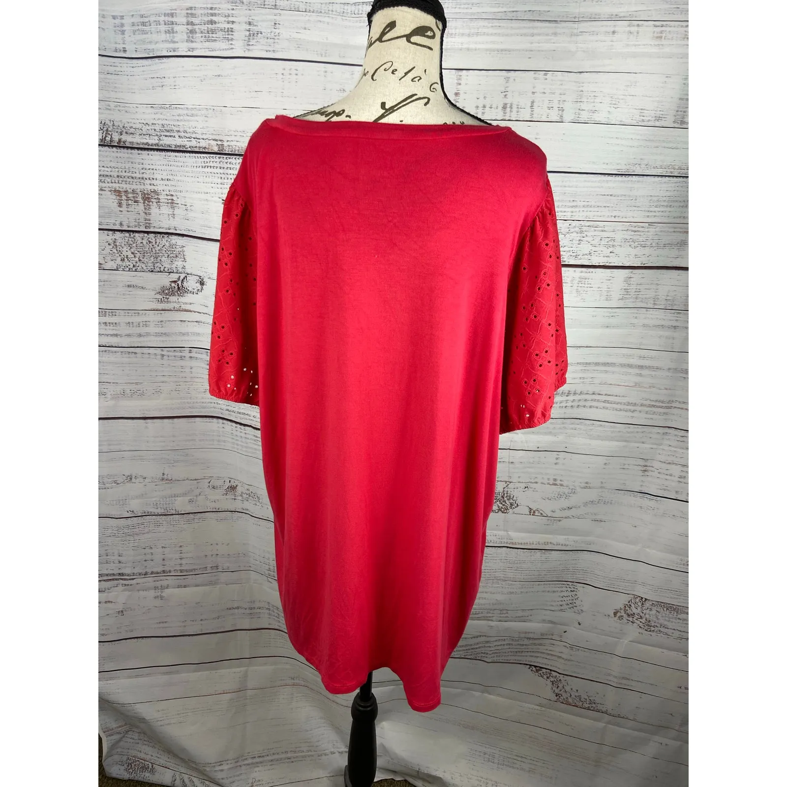 Torrid 3 Tee Shirt Womens 3X Pink Short Eyelet Puff Sleeves Jersey Knit Stretch - Image 4