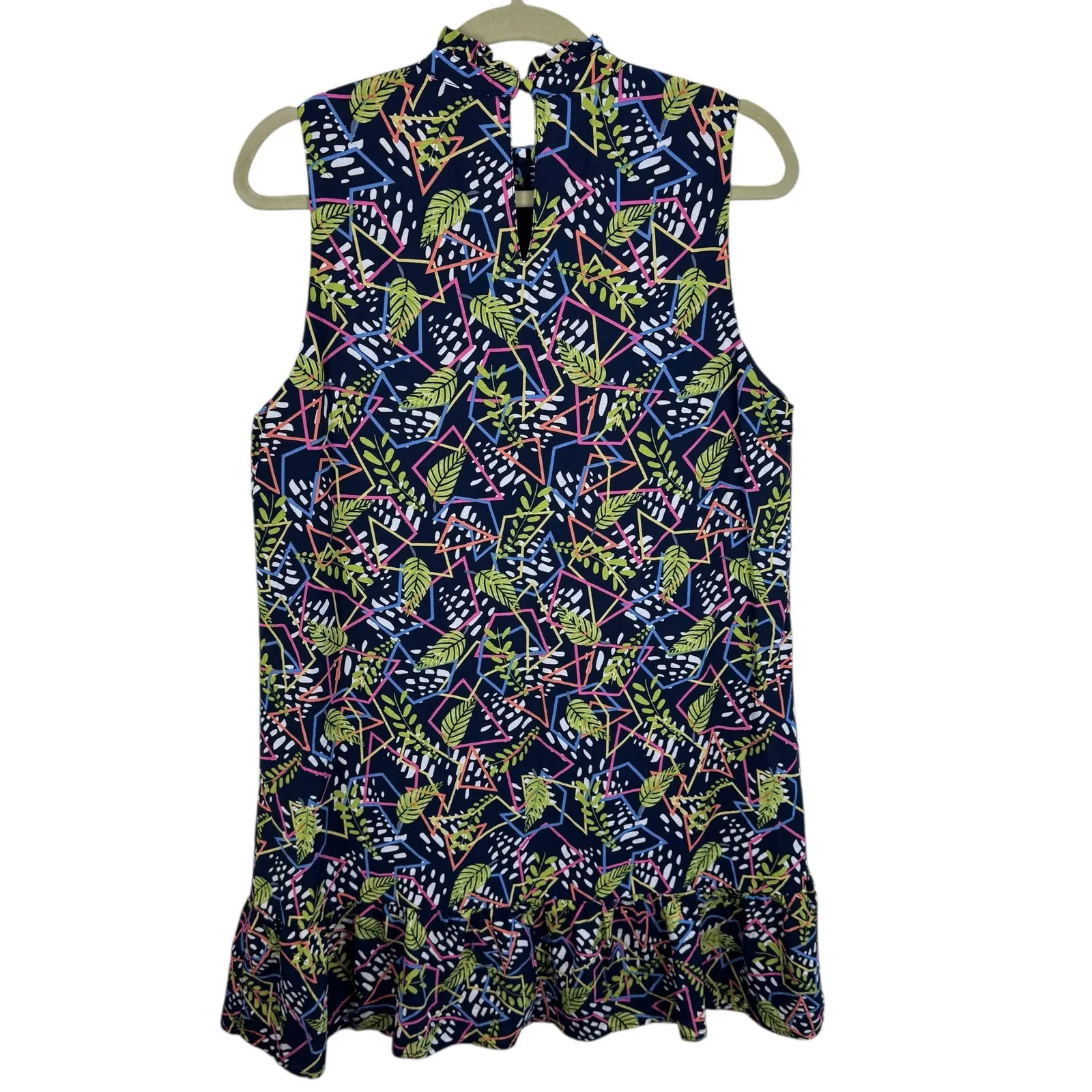 THML Colorful Playful Heart Sleeveless Lined Mock Neck Above Knee Shift Dress L - Image 4