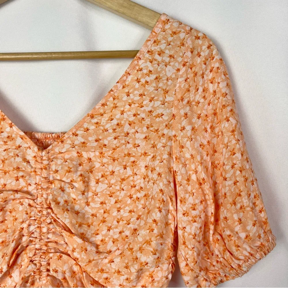 H&M Light Orange Ditsy Floral Drape Front Short Sleeve Blouse S - Image 3