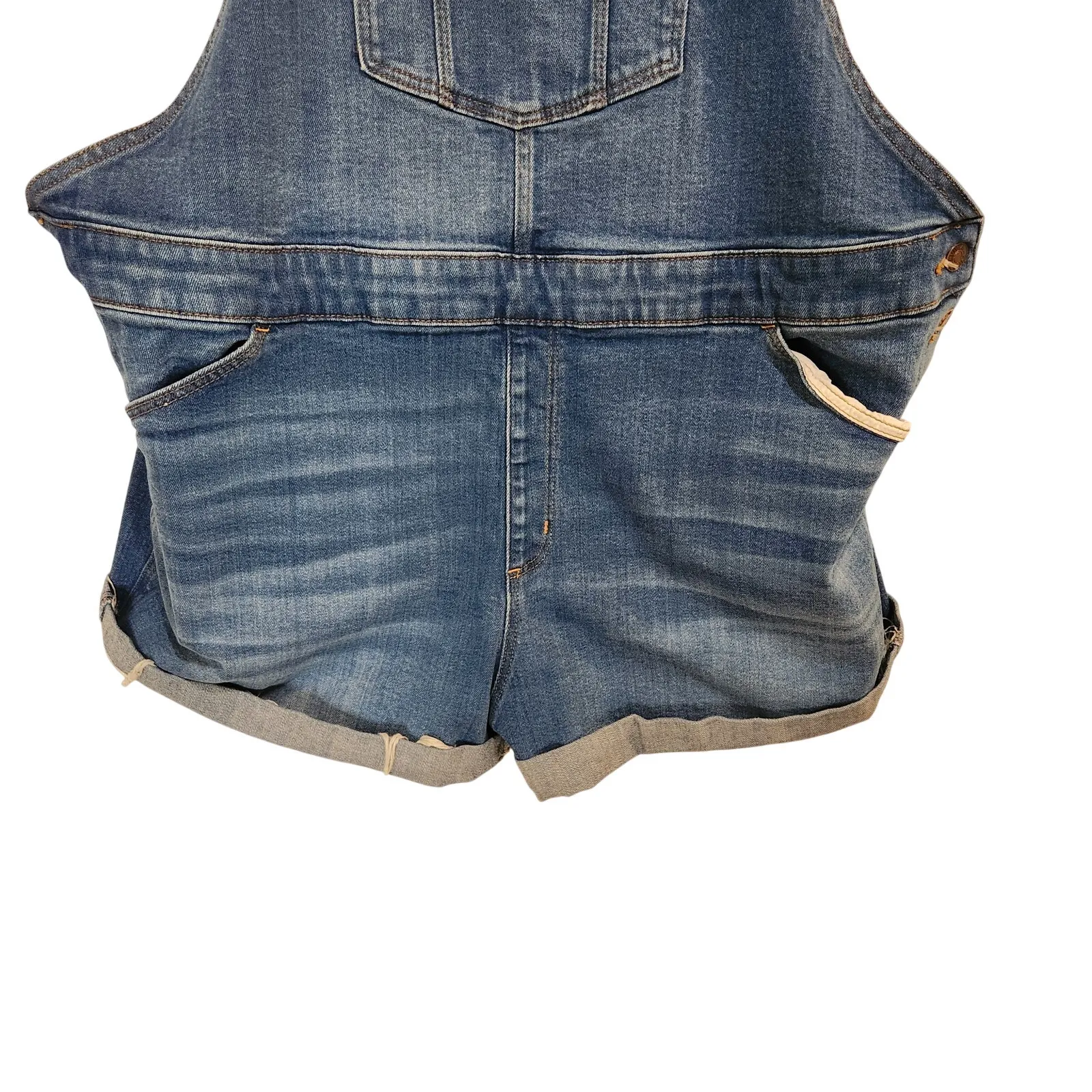 Ava & Viv Blue Medium Wash Y2K Classic Summer Cuffed Denim Bib Shortalls Sz 20W - Image 4