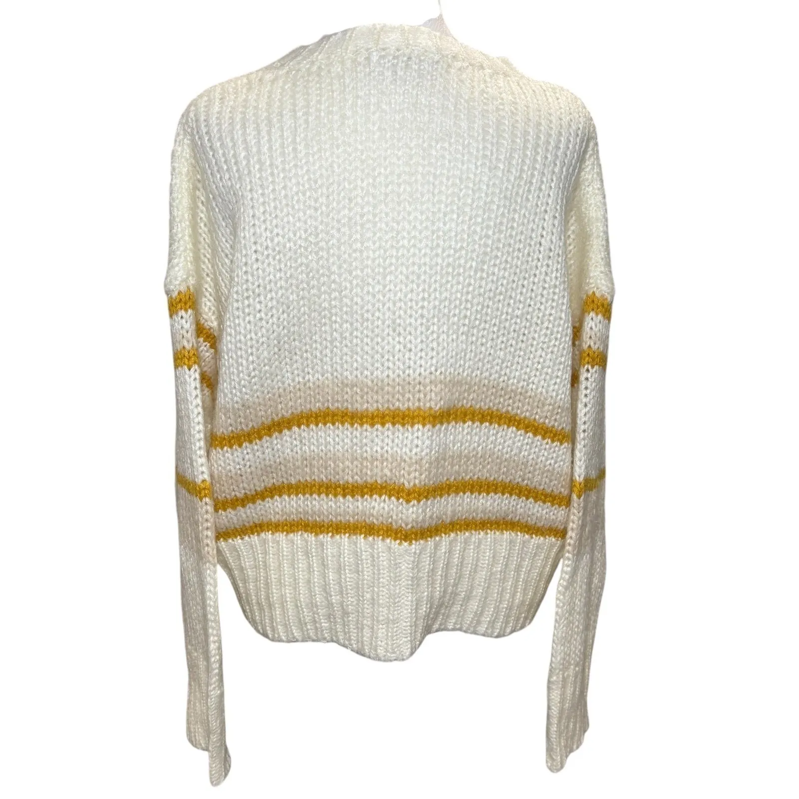 Leche Cream Gold‎ Striped Loose Knit Long Sleeve Sweater L Large Soft Preppy Tan - Image 3