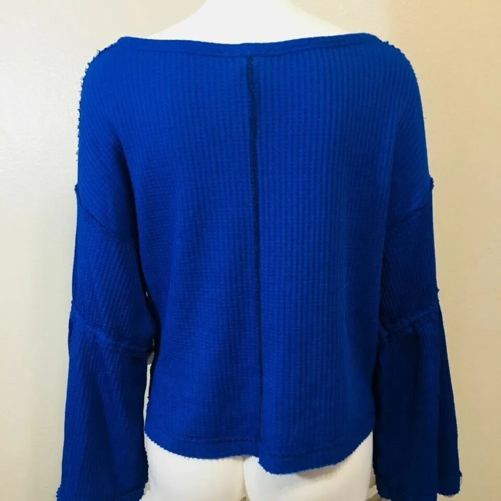 FREE PEOPLE XS Women's Shirt V-neck Blue 3/4s - Image 4