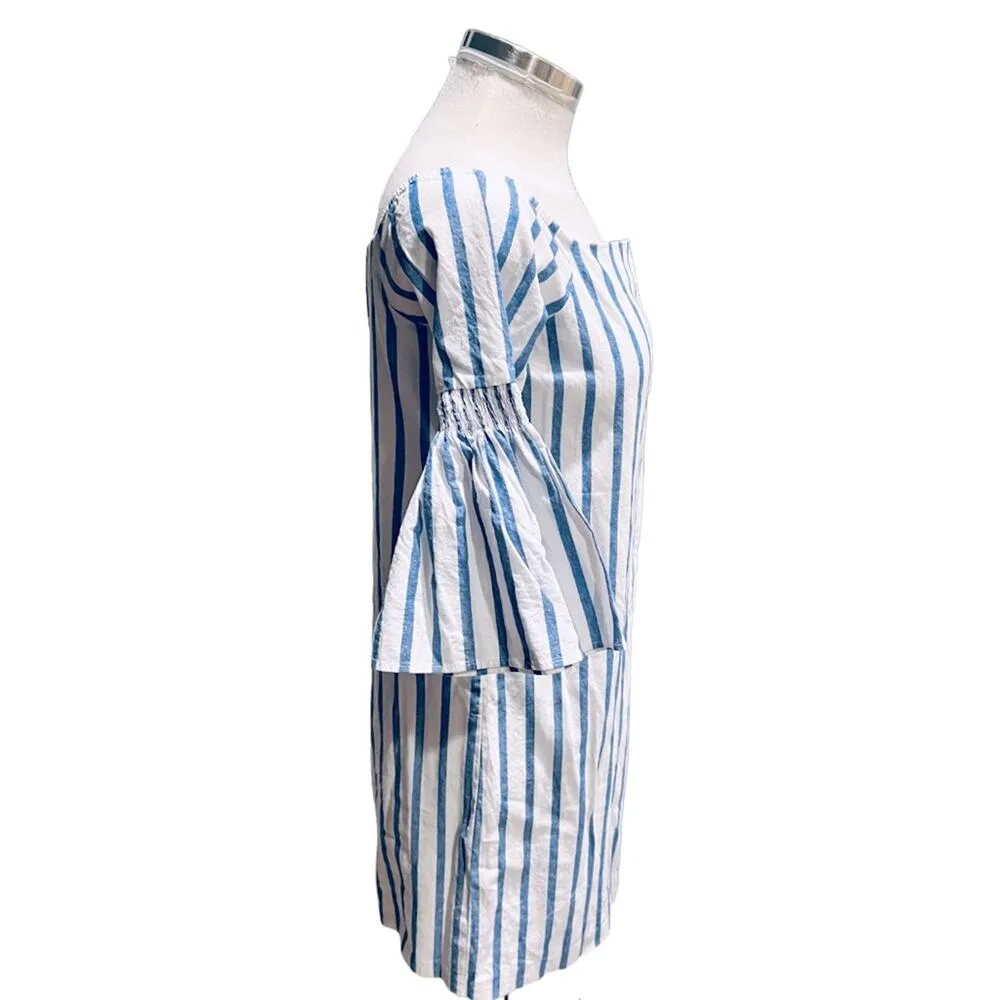 Aqua  Mini Dress Blue/White Cotton Striped 3/4 Bell Sleeve Size S - Image 3