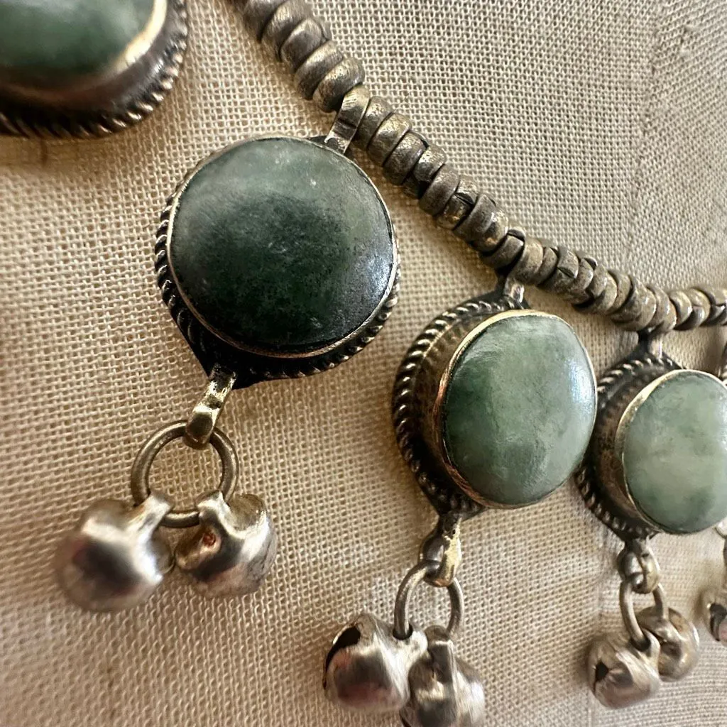 Tribal Silver Necklace with Nephrite Jade & Bells Green - Image 3