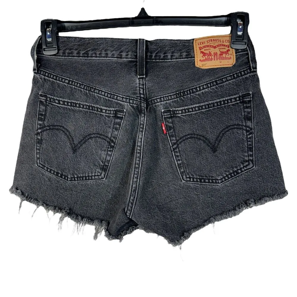 Levi’s 501 SZ W27 Jean Shorts Button-Fly Mid-Rise Frayed Hems Pockets Black Wash - Image 3