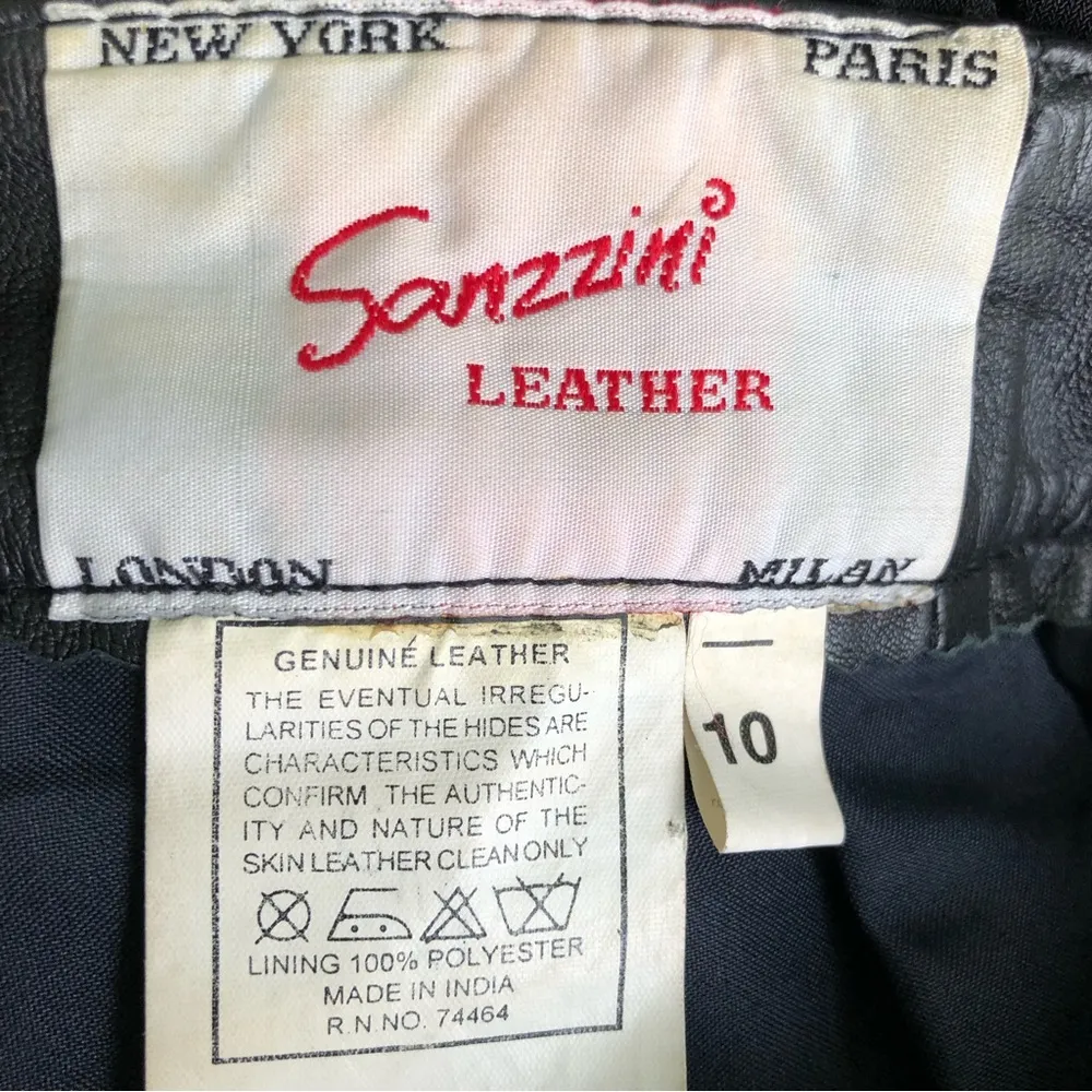 SANZZINI Vintage Black Real Leather Pants 6 Size 10 - Image 6