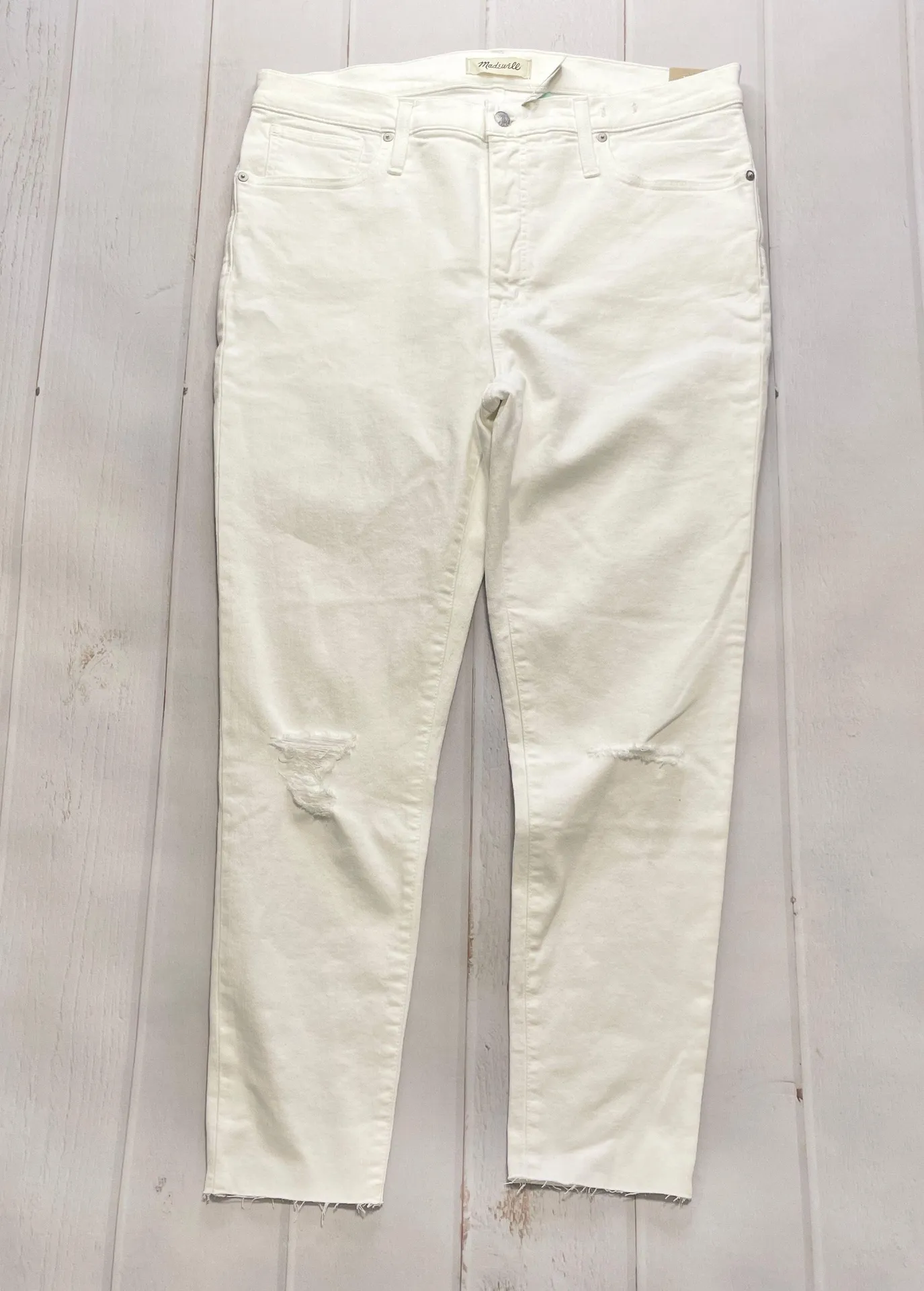 NWT - Madewell - Women’s Distressed 9” High Rise Skinny Crop White Jeans - Size 33.  - Image 3