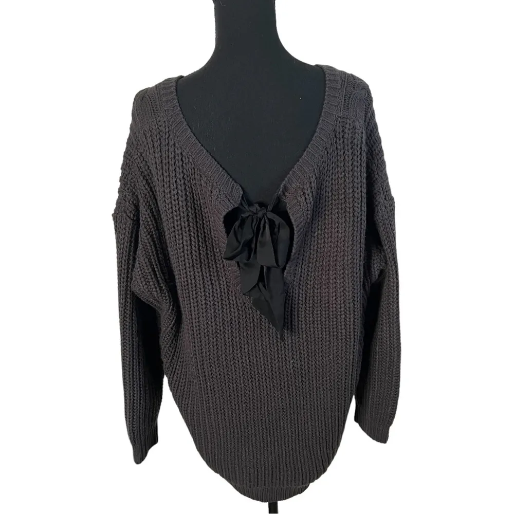 Torrid Chunky Pullover Tie Back Drop Shoulder Sweater 2X Women’s Grey 14005392. - Image 3