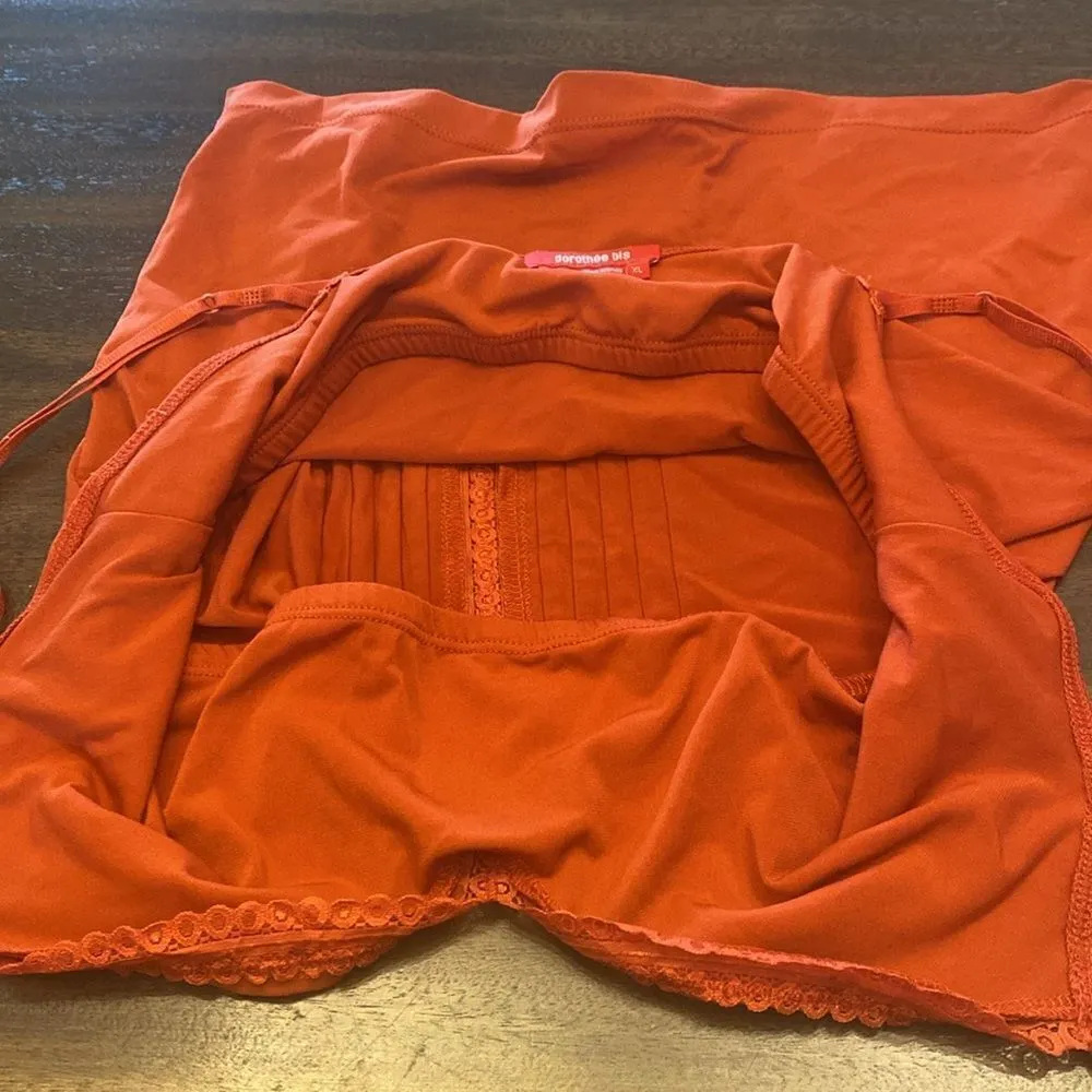 Y2K Vintage Dorothee Bis Rust Orange Lace Trim Camisole size XL - Image 10