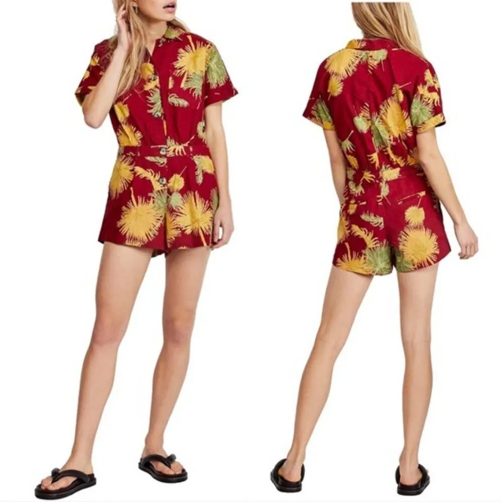 NEW  Malibu Floral Romper w/Pockets in Maroon Combo, Size L New w/Tag - Image 6