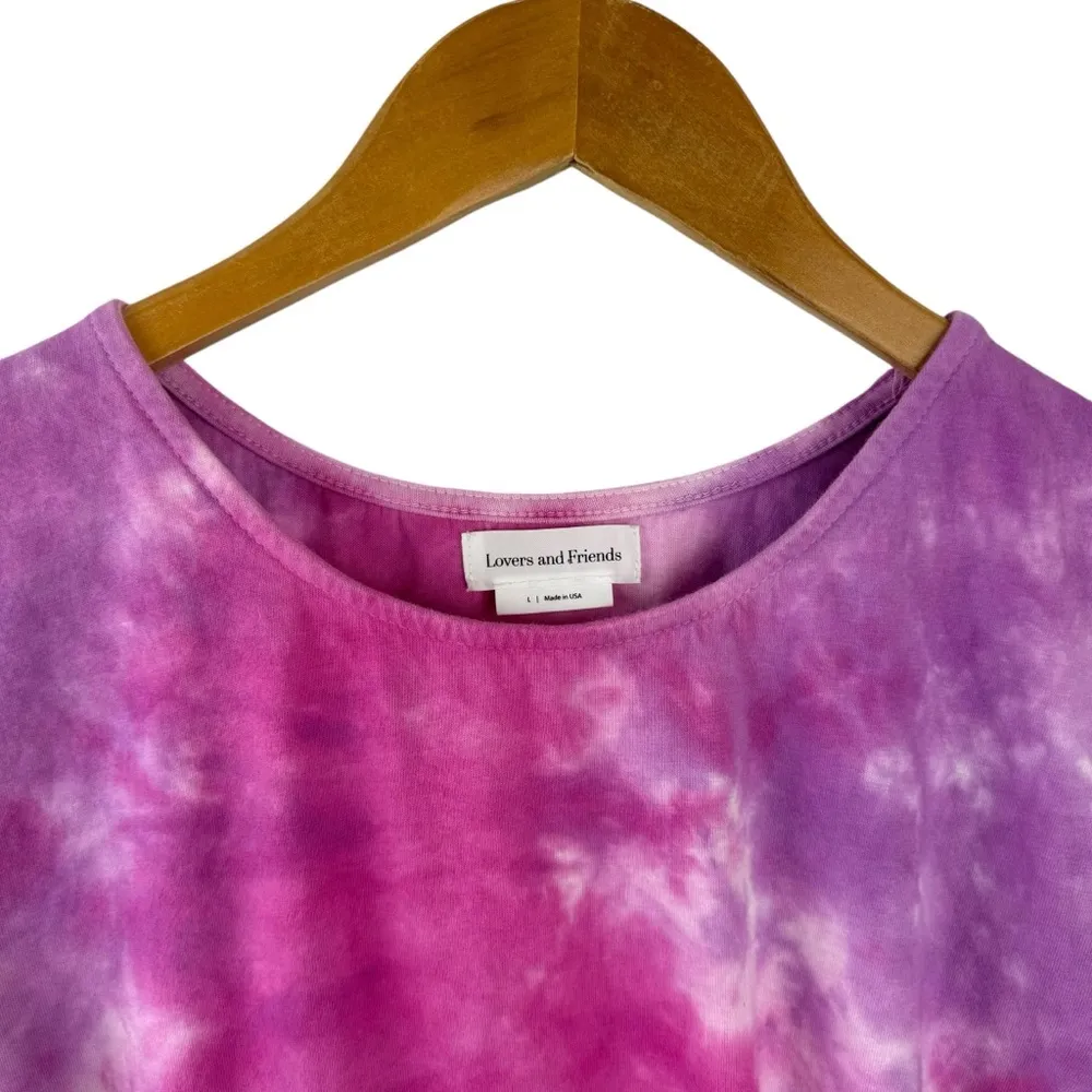 Lovers + Friends Dress Womens Large Pink Brooklyn Tie Dye Midi Side Slit Stretch - Image 4