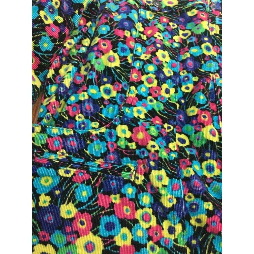 Floral Corduroy Jacket Liz Claiborne Flowered Size Medium Button Up u - Image 5