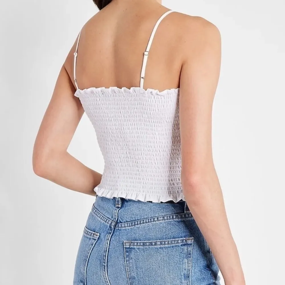 Express White Smocked Cropped Cami - Image 2